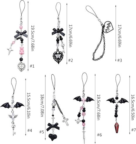 1Pc Black Mobile Phone Chain Pendant,Goth Y2K Phone Charm Pendant Kawaii-Key Chain for Bag Cute Accessory Women Guitar Strap Lanyard Beaded Keychain Pendant,Accessories in Saudi Arabia