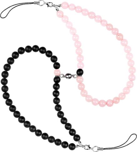 Distance Couples Phone Charm Cell Phone Lanyard Wrist Strap Natural Gem Stone Beaded Keychain for Him and Her in Saudi Arabia