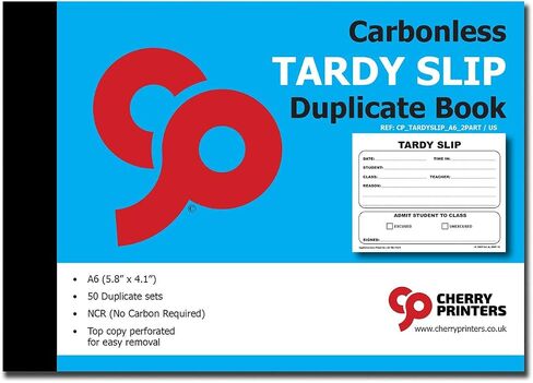 Cherry Easy Removal Tardy Slip Book with Carbonless Copies / 50 (4.1 x 5.8 Inches) Slips Per Book in Saudi Arabia