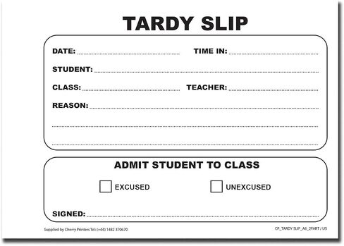 Cherry Easy Removal Tardy Slip Book with Carbonless Copies / 50 (4.1 x 5.8 Inches) Slips Per Book in Saudi Arabia
