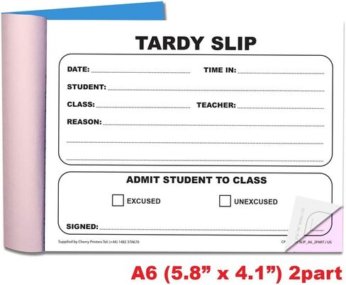 Cherry Easy Removal Tardy Slip Book with Carbonless Copies / 50 (4.1 x 5.8 Inches) Slips Per Book in Saudi Arabia