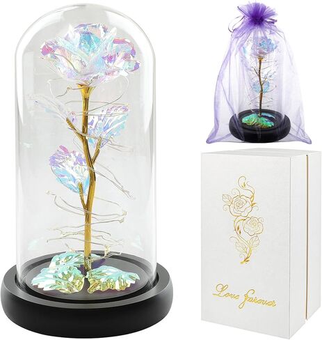 هدايا عيد الحب للأم، هدايا عيد ميلاد للنساء، هدايا زهور الورد لها، هدايا زهور صناعية ملونة، هدية زهور الورد المضيئة، وردة قوس قزح في قبة زجاجية، هدايا للزوجة، الذكرى السنوية in Kuwait