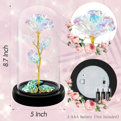 هدايا عيد الحب للأم، هدايا عيد ميلاد للنساء، هدايا زهور الورد لها، هدايا زهور صناعية ملونة، هدية زهور الورد المضيئة، وردة قوس قزح في قبة زجاجية، هدايا للزوجة، الذكرى السنوية in Kuwait