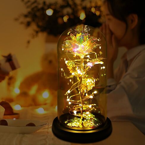 هدايا عيد الحب للأم، هدايا عيد ميلاد للنساء، هدايا زهور الورد لها، هدايا زهور صناعية ملونة، هدية زهور الورد المضيئة، وردة قوس قزح في قبة زجاجية، هدايا للزوجة، الذكرى السنوية in Kuwait