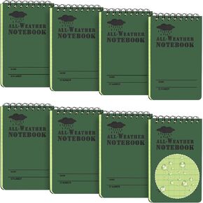8 Pack Waterproof Notebook 3x5 All-Weather Pocket Notepad Write in The Rain Waterproof Notepad Stone Paper Police Notepad Suitable for Office Outdoor Activities (Green)