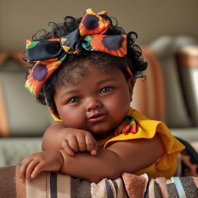 BABESIDE 20-Inch African American Reborn Baby Doll – Lifelike Black Baby Girl with Curly Hair & Charming Smile Full Vinyl Body Realistic Newborn Gift for Kids & Collectors