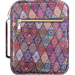 MoKo Bible Cover Case/Book Cover, Durable Zipper Bible Bag Carrying Case with Handle for Standard Size Bible for Women, Gift for Mom, 10 x 7.5 x 2.5 Inches, Rhombic Datura