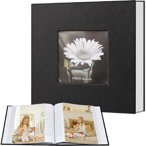 Popotop Photo Album 4x6 200 Photos with Writing Space, Leather Cover Album with Display Picture Window, Photo Book for Wedding Family Baby Gift