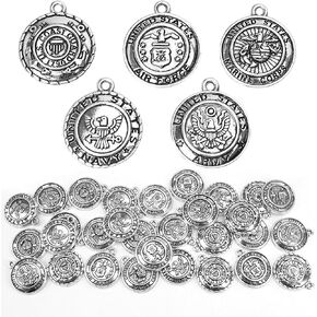 30Pcs DIY032675 Handmade Charms Mixed Alloy Metal United States Military Collection Army Navy Marine Corps Air Force Coast Guard Pendant US Logo for Jewelry DIY Making Bracelets