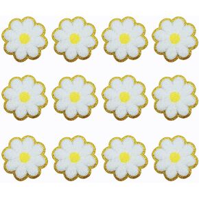 12 PCS Daisy Patch Daisy Iron On Patch Chenille Patches Gold Edges Flower Patches Daisy Applique for DIY Repair Clothes Patch