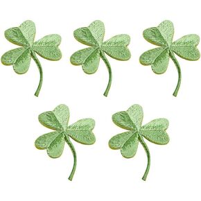 5pcs Clover Embroidered Patches Green Leaf Sew On Patches Decorative Lucky Irish Shamrock Emblem Iron On Appliques for DIY Clothing Jacket Backpack Jeans Bag Embellishment