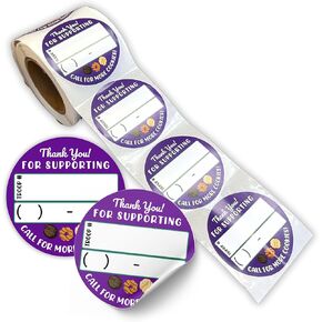 Scout Cookie Thank You Re- Order Sticker | 250 pc Roll 2" Circle Purple Label Thanks for Supporting Troop Number Enjoy Your Girl Cookies Troop Leader Box Tags