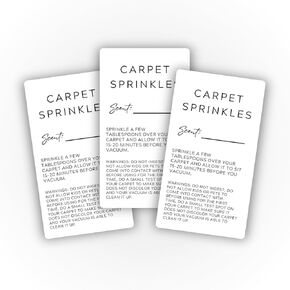 Carpet Sprinkle Freshener Instruction Mini Stickers | 250 pc per Roll 1.25x2.25" Minimalist Warning Labels for Mini Tester Package How to Use Cleaning Scent Write in