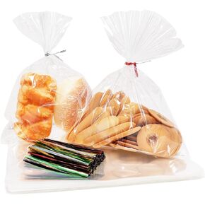 100PCS Cellophane Bags 8x10 inches, Clear Treat Bags with 4’’ Twist Ties, Plastic Cello Bags - 1.4 mils Thick OPP Rice Crispy Bags for Gift Goodie Favor Candy Cake Pop Birthday Party Cookies (8’’ x 10’’)