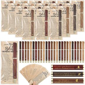 50 Sets Christian Gifts Bulk Bible Emergency Numbers Scripture Bookmarks and Religious Pen Gospel Tracts Bible Verse Pen Bookmark for Women Men Church Sunday School Supplies (English)