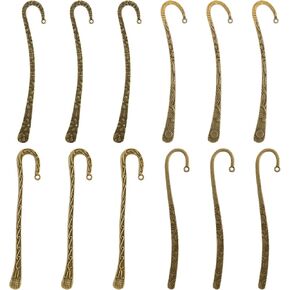 Framendino, 12 Pack Metal Bookmark Hairpin Hook Antique Tibetan Silver Carved Book Marks with Loop for Crafting