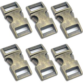 MY MIRONEY 6-Pack 3/8 Inch Metal Curved Buckle Antique Bronze Side Quick Release Buckles for DIY Craft Webbing Bracelets Backpack