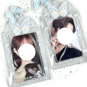 2 Sets Kpop Photocard Holder with Butterfly Keychain Y2K PhotoCard Holder Kpop Charm Holders Kawaii Photo Card Keychain ID Bus Card Holders Kawaii Kpop Accessories