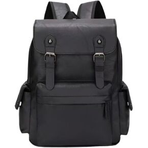 Black Leather Laptop Backpack Lightweight School Backpack Bookbag, Multi functional Business Travel Backpack (Black 2,ONE SIZE)