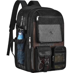 Mesh Backpack for School, 36L Heavy Duty Mesh Backpacks for Adults with Inner Laptop Compartment, Black Mesh Schoolbag for Outdoor Hiking Beach