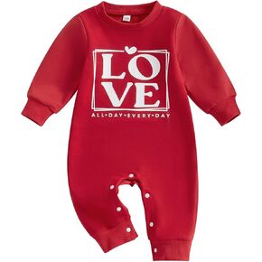 Newborn Baby Girl Boy Valentine's Day Outfit Heart Long Sleeve Romper Bodysuit One Piece Jumpsuit Spring Clothes