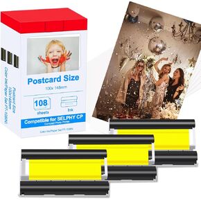 KP-108IN Color Ink and Paper Set Compatible for SELPHY CP1300 CP1500 CP1200 Wireless Compact Photo Printer (4 x 6 inch 108 Ink Paper Sheets + 3 Color Ink Cartridges)