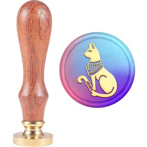 MAYJOYDIY Egyptian Cat Wax Seal Stamp 30mm Ethnic Style Wax Stamps for Letter Sealing Brass Stamp Head&Wooden Handle Wedding Anniversary Invitation Envelope Seal Stamp