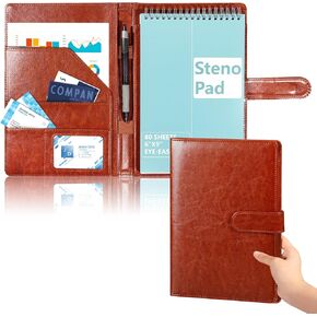 Steno Pad Holder 6x9 Steno Pad Cover Business Padfolio Organizer PU Leather Cover Compatible With 6x9 Steno Notebook Portfolio Pocket Organizer With Pen Loop for Business（Black）