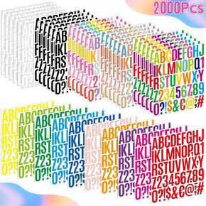2000 PCS Self-Adhesive Alphabet Letter Stickers, 40 Sheets 2 Inch 15 Colors Vinyl Alphabet Number Stickers for Mailbox, Scrapbooking, Posters, Water Bottles, Crafts, Party Decorations