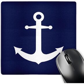 3dRose LLC 8 x 8 x 0.25 Inches Mouse Pad, Navy Blue and White Nautical Anchor Design (mp_165798_1)