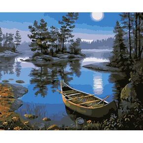 Ledgebay DIY Paint by Numbers Kit for Adults Unframed Canvas: Beginner to Advanced Paint by Numbers Kit Kits Include Acrylic Paint Set 4 Brushes & Tabletop Easel (Moonlight Bay 16" x 20" Unframed)