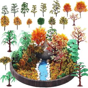 28 Pcs Model Trees Fake Miniature Trees Diorama Supplies Model Scenery Supplies Miniature Garden Accessories with Faux Moss Snow Leaves Decor for DIY Projects Landscape Fairy (Maple Trees)