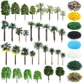 40 Pcs Diorama Supplies Kit Include 32 Miniature Trees 1.2-6.2 Inch Mini Mixed Model Trees Plastic Fake Architecture Trees 8 Bags Scenery Basing Material Kit for DIY Craft (Scenery Trees)