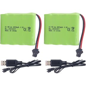 2PCS 4.8V 2800mAh AA Rechargeable Battery with SM-2P Plug and USB Charging Cable for SY-E511 RC Excavator Truck Engineering Vehicle E562 TD141 RC Remote Control Car Toy Car Spare Batteries