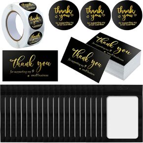 620 Pieces Thank Cards and Stickers Set Thank Gold Foil Stickers Thank for Supporting My Small Business Stickers with Resealable Packaging Bag, Suitable for Business Owners (Pink)