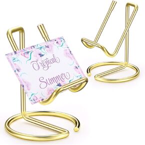 2 Pieces Metal Business Card Holder for Desk, Cell Phone Stand, Elegant Line Business Card Display Holder Stand, Office Desktop ID Name Organizer