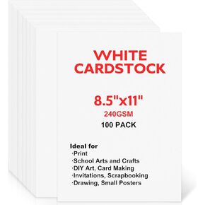 White Cardstock 8.5 x 11 in, 240GSM Card Stock Bulk for School Arts and Crafts, DIY Art, Card Making, Invitations, Scrapbooking, Drawing, Small Posters, and More