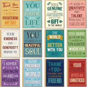 Employees Appreciation Cards Bulk, Thank You Motivational Cards for Business Team Work, Encouragement Affirmation Note Cards for Staff Coworker Friend Family - 12 Unique Designs(4 x 6 In, 24 Pack)