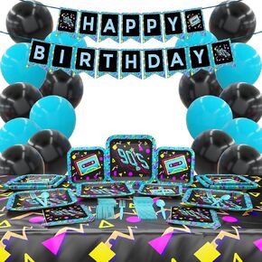 Building Block Deluxe Party Supplies Pack (137 Pieces for 16 Guests) - Brick Party Supplies, Gamer Birthday Decorations, Gamer Party Supplies , Blocks Party Decor, Brick Birthday, Blue Orchards