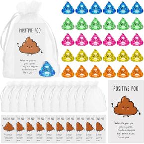 Huwena 30 Sets Inspirational Poop Bulk Emotional Favors Resin Cute Realistic Poop with Funny Card Organza Bag Positive Gift for Coworker Staff Students Teacher