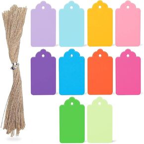 SallyFashion 200PCS Colored Gift Tags with String, Small Paper Tags Decorative Hanging Labels 10 Assorted Colors for Gift Box Wedding Name Tags