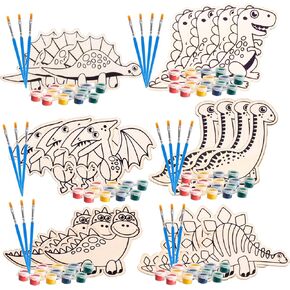 SCS Direct Kids Party Wood Painting Craft Kits (20ct) -Unicorns & Dragons- Each Kit Has its Own Brush, Paint, & Figure- Unique Birthday Party Activity, Favors or Classroom School Activity Gift