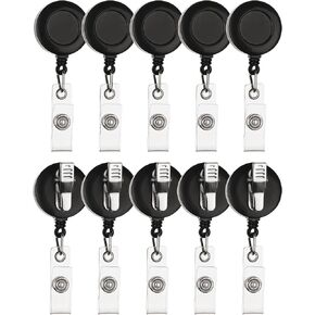10 Pack Black Retractable ID Name Badge Holder Reels with Swivel Alligator Clip and Vinyl Card Strap for Nurse Office Worker