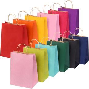 OUTUXED 36pcs Paper Gift Bags with Handles, 12 Colors Party Favor Bags, 7.5"x4.7"x10.2" Medium Goodie Bags Gift Bags for Birthday Party and Party Supplies