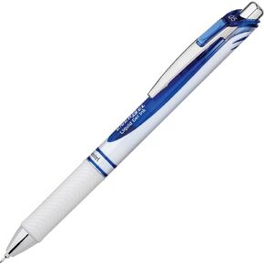 Pentel Energel Rtx Gel Pen, Retractable, Fine 0.5 Mm Needle Tip, Blue Ink, White/blue Barrel