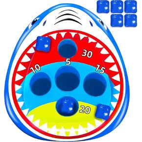 Inflatable Pool Shark Cornhole Board Game Set with Upgraded 5 Holes & 5 Bean Bags, Floating Swimming Pool Ring Toss Toys for Kids Adults Family for Summer Pool Party Beach Luau Game Water Carnival