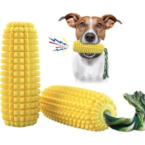 Dog Chew Toys, Durable, Squeaky, Indestructible Dog Toy for Aggressive Chewers, Unbreakable Super Chewer Toy for Teeth Cleaning, Interactive Fun, Indoor & Outdoor Play (Yellow Corn)