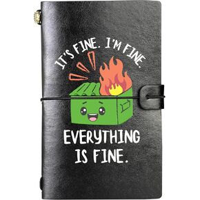 InnoBeta Dumpster Fire Desk Accessories for Women Men, Dumpster Fire Gifts, Dumpster Fire Notebook, It's Fine I'm Fine Everything is Fine, Funny Notebook, Leather Refillable Notebook, 7.8x5 Inches