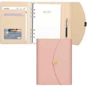during PU Leather A5 Binder Notebook,6 Ring Budget Binder Journal Planner with Refillable Lined Loose Leaf Paper 100 Sheets/200 Pages,Pink