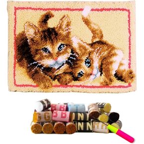 DL-YTG Latch Hook Kits Rug Cat Crochet Yarn Cushion Colour Pre-Printed Canvas Cover Rug Needlework DIY Hook and Latch Kit Home Decoration 52x38cm/20 X15inch